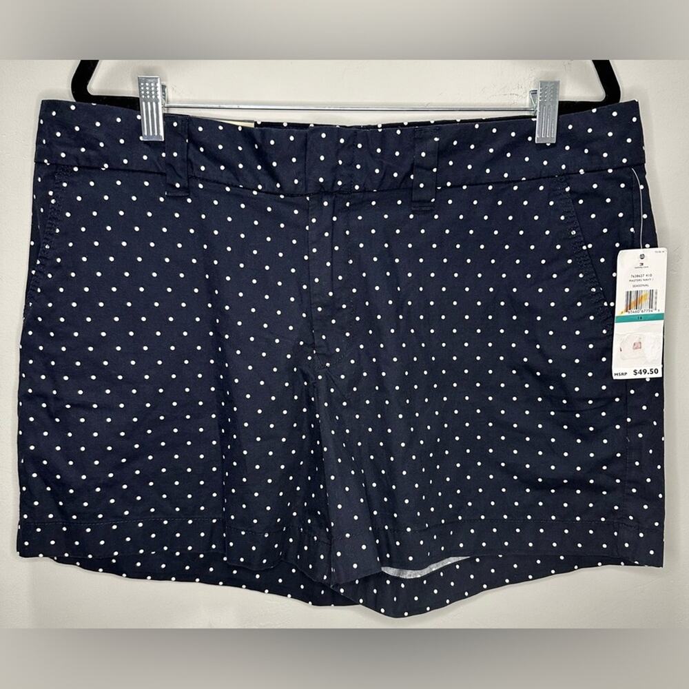 Tommy Hilfiger Women’s Navy Blue and White Polka Dot Shorts Size 16